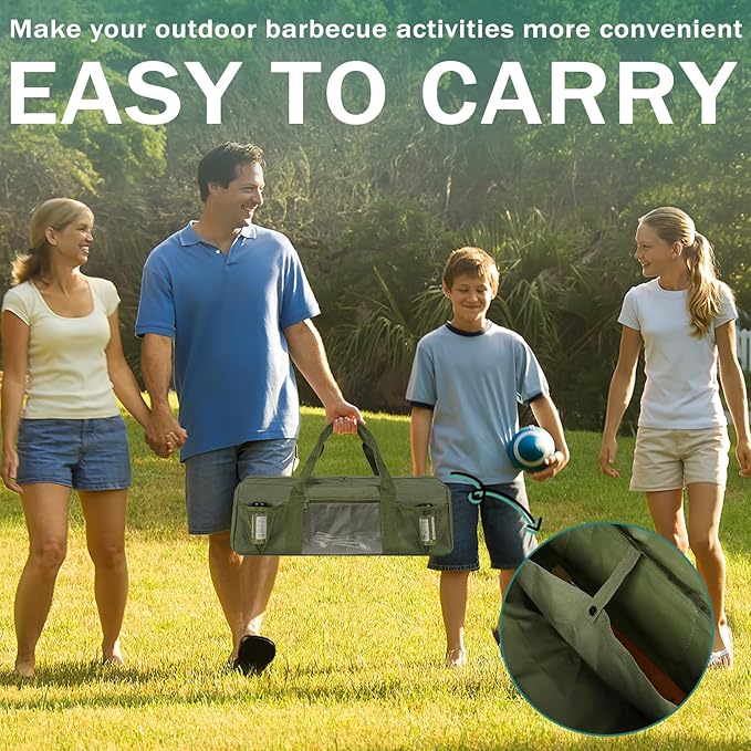 Grill Tool Storage Bag, Large Grill Utensil Storage Caddy with Pockets, BBQ Tools Storage Bag for Outdoor Camping (Green)
