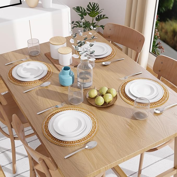 Encasa XO Dining Placemats Set of 4 | Cotton Round Table Mat - 13 in Diameter | Mustard Mandala Print | Handmade Rib Style Chargers for Dinner Plates