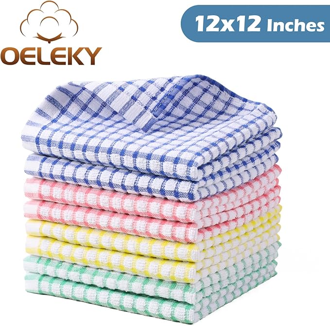 Oeleky Dish Cloths for Kitchen Washing Dishes, Super Absorbent Dish Rags, Cotton Kitchen Dish Towels Pack of 8, 12x12 Inches