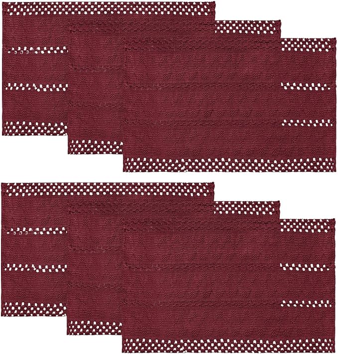 Artoid Mode Red Farmhouse Woven Rustic Hollow Placemats Set of 6,12x18 Inch Seasonal Holiday Table Mats Party Kitchen Dining Decoration