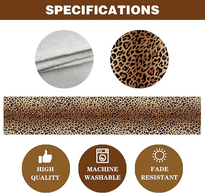 Leopard Print Table Runner 72 Inches Long, Animal Style Table Runner Dresser Scarves, Wildlife Safari Burlap Dining Room Table Decor for Kitchen Farmhouse Indoor Outdoor Home Party