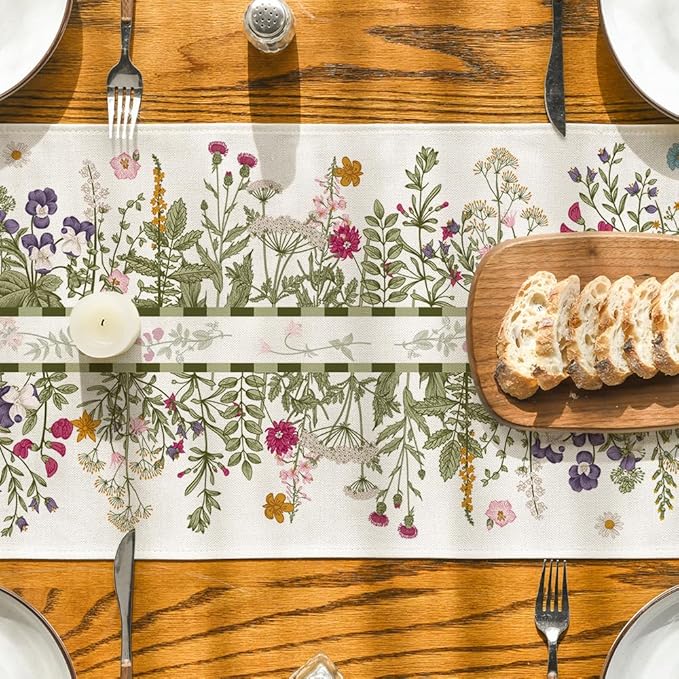 Artoid Mode Vintage Wildflowers Daisy Spring Table Runner,Seasonal Summer Floral Kitchen Dining Table Decoration for Home Party Decor 13x48 Inch