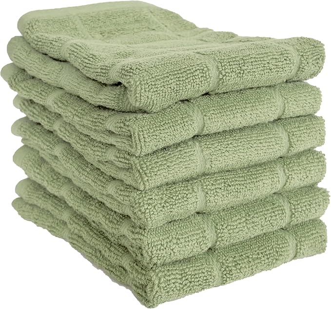 All-Clad Premium Solid Dish Cloth Set: Highly Absorbent, Super Soft - 100% Turkish Cotton Terry Looped, 13"x14" Dish Towels for Cleaning & Drying Dishes, Pans, Glassware, or Counters, 6-Pack, Fennel