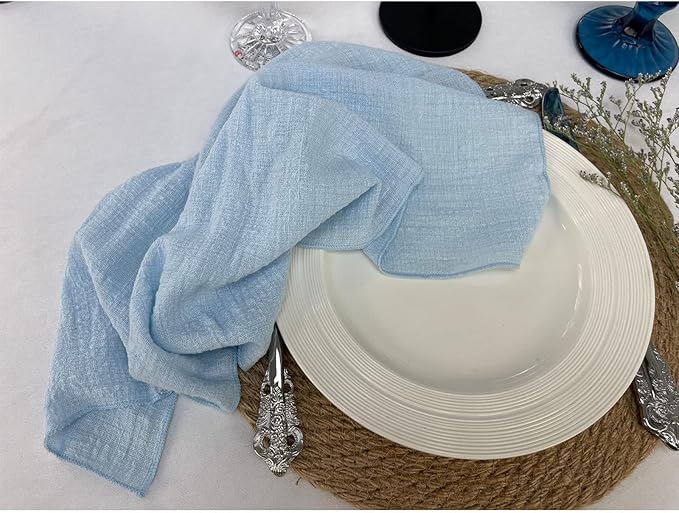 EHLDekol Cheesecloth Gauze Cloth Napkins 6 Pack 16x16 Inches 100% Natural Soft Cotton Weddings Decorative Parties Family Everyday Use Bulk Linen Dinner Napkins (Baby Blue, 6 Pack)