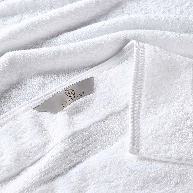 Superior Egyptian Cotton 8-Piece Towel Set, Assorted Towels for Home Bathroom, Guest Bath Decor Essentials, Includes 2 Bath, 4 Hand, 2 Face Towels/Washcloths, Quick Dry, Absorbent, White