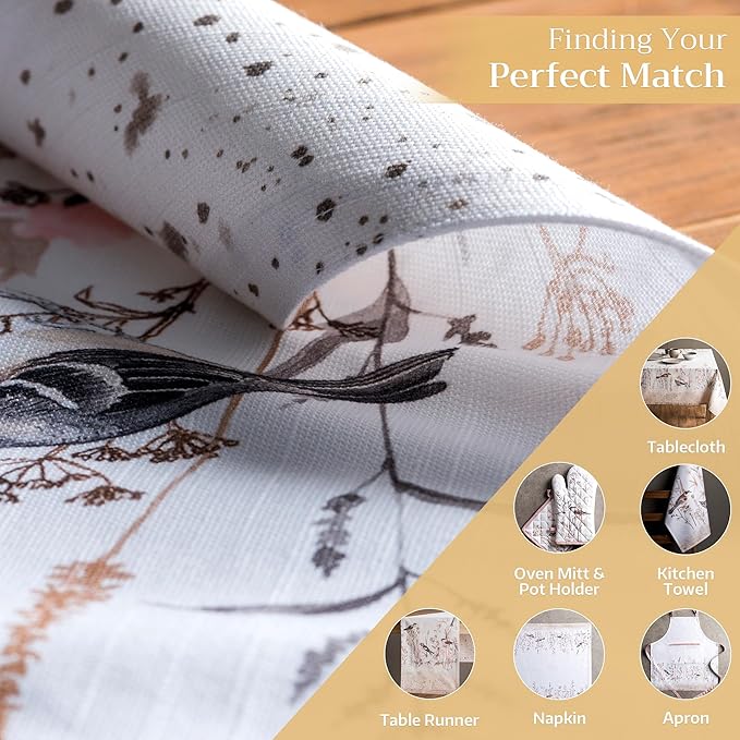 Maison d' Hermine Placemats Set of 4 100% Cotton Washable Cloth Place Mats Reusable Table Mats for Kitchen Dining Wedding Gifts for Mothers Day Spring/Summer (Meadow Florals - Brown, 13" x 19")