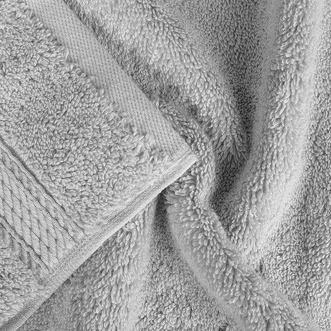 Superior Egyptian Cotton Pile Bath Towel Set of 4, Ultra Soft Luxury Towels, Thick Plush Essentials, Absorbent Heavyweight, Guest Bath, Hotel, Spa, Home Bathroom, Shower Basics, Silver