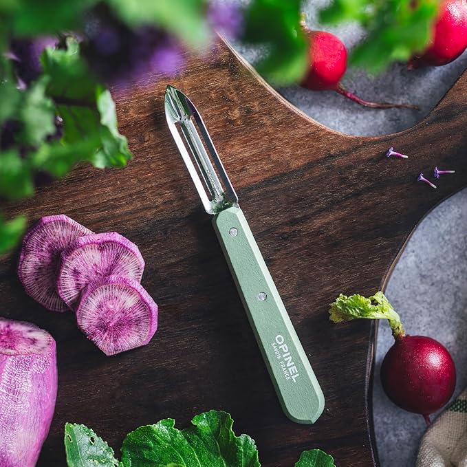 OPINEL Essential No.115 Peeler, Hornbeam Wood Handles, Made in France (Sage Green)