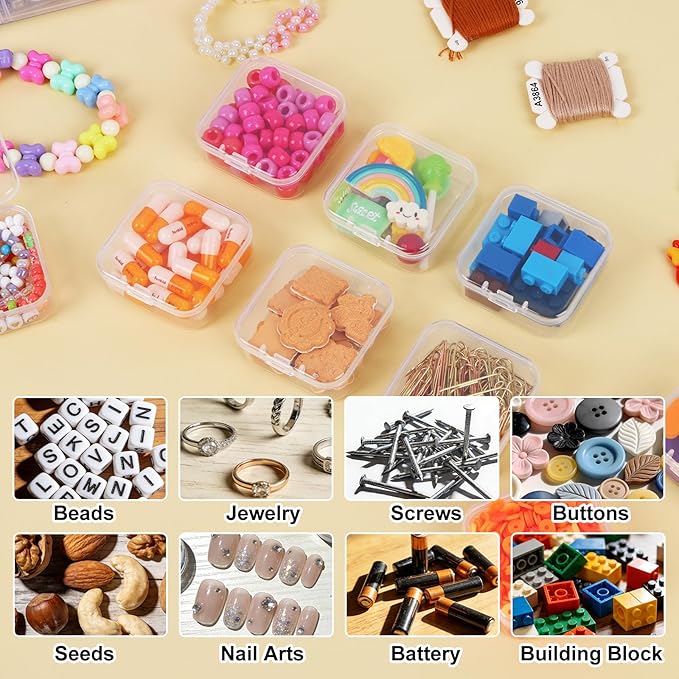 SGHUO Bead Organizer Box, 112pcs Small Organizers, 4-Tier Stackable Storage Container Box for Art Craft Storage, Washi Tape, Kids Toys, Jewelry, Beauty & Sewing Supplies