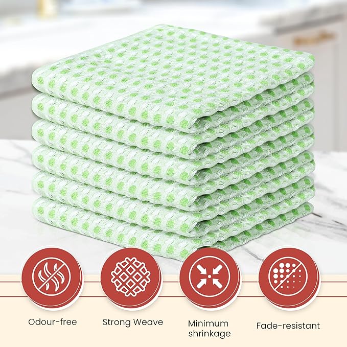 Vintage Vista 100% Cotton Dish Cloths (Pack of 6) - Dish Rags for Washing Dishes - Reusable & Highly Absorbent Kitchen Towels - Kitchen Rags fo Easter - (12" x 12" - Green Honeycomb)