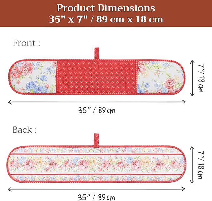 Maison d' Hermine Double Oven Mitts 100% Cotton 7"x35" Double Oven Mitt Heat Resistant BBQ Cooking Gloves with Loop Baking Grilling Gifts for Mothers Day Spring Summer (Vintage Floral)