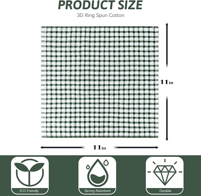 Nialnant 8 Pcs Kitchen Dish Rags,100% Cotton Kitchen Towels Soft Absorbent Quick Drying Dish Cloths for Washing Dishes,Cleaning rags-11 x 11In Dark Green