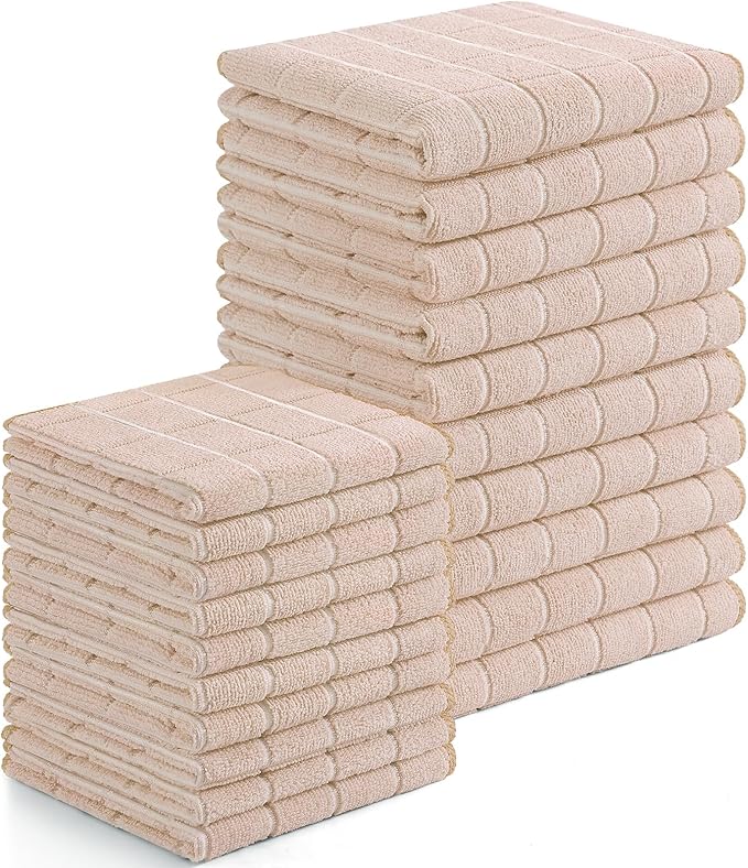 Homaxy Microfiber Kitchen Towels and Dishcloths Set, 20 Pack Soft and Absorbent Dish Hand Towels Bulk, 28 x 16 Inch & 12 x 12 Inch Quick Drying Rags for Washing Dishes, Beige