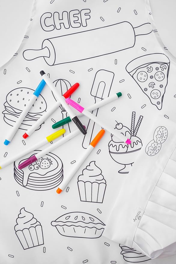 TOVLA JR. Apron Gift Set for Kids with Pocket for Boys and Girls, Comfortable Cotton Canvas for Baking and cooking
