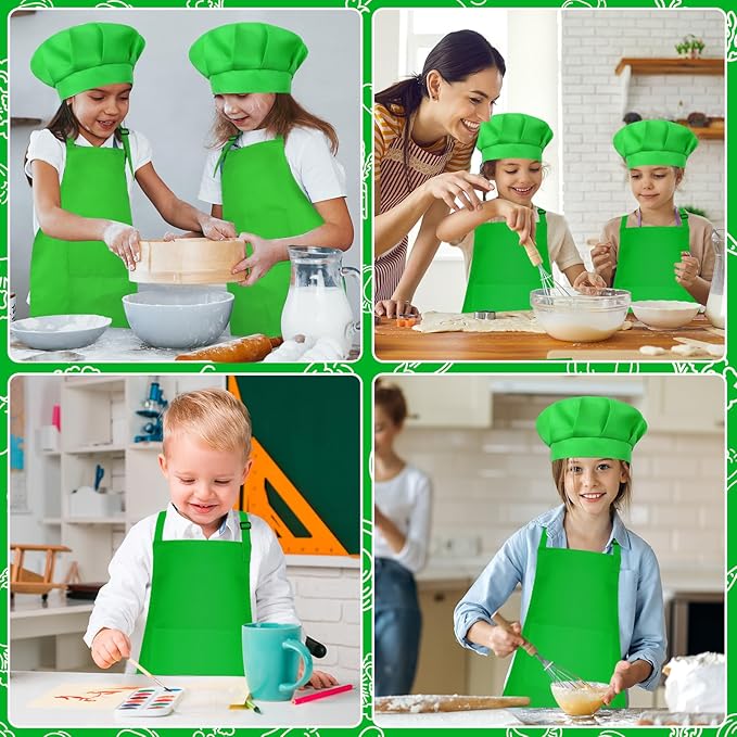 Kids Apron and Chef Hat Set Children Apron Adjustable with 2 Pockets Children Chef Painting for Cooking Baking