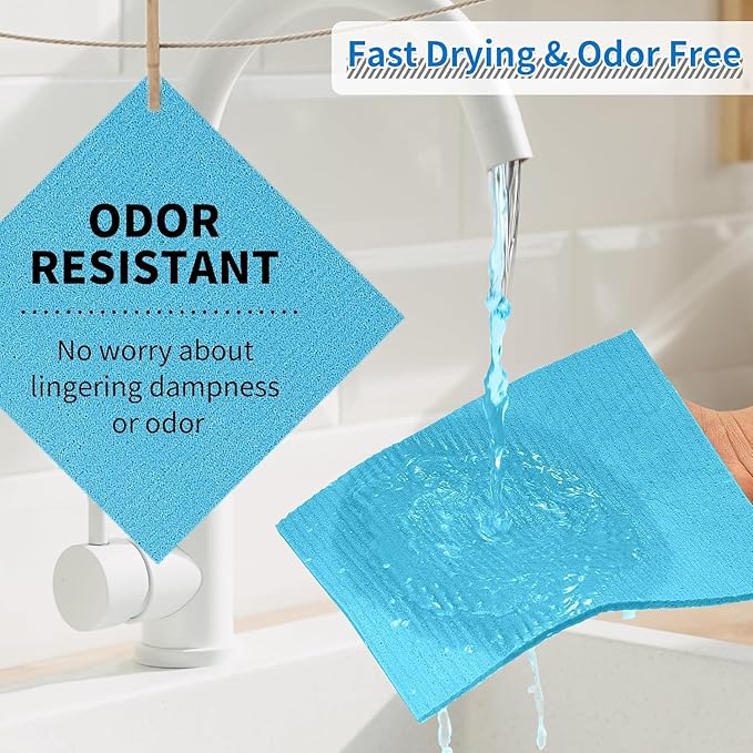 Swedish Dishcloths, 18 Pack Kitchen Towels Dish Rags, Absorbent Swedish Dish Towels for Kitchen, Non-Scratch Cellulose Sponge Cloths, Biodegradable Washable Reusable Paper Towels, Blue