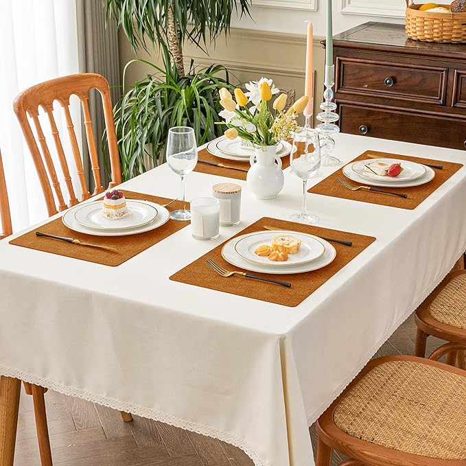 Romanstile Vinyl Placemats Set of 4-12 X 17 Inch - Faux Leather 100% Waterproof Oil-Proof Wipeable Place Mats, Heat Resistant Reversible PU Table Mats for Kitchen Dining Party Outdoor, Orange