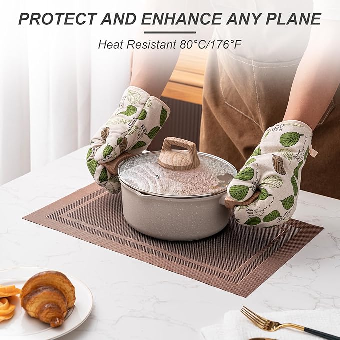 CADONO Placemats Set of 6 Washable Indoor/Outdoor Vinyl Place Mats for Dining Table Durable Non-Slip Heat Resistant PVC Weave Table Mats（Simple Style-Coffee-Colored）