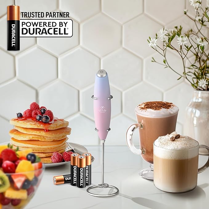 Zulay Kitchen Powerful Milk Frother Wand With 4 AA Duracell Batteries - Ultra Fast Handheld Drink Mixer - Electric Whisk Foam Maker for Coffee, Lattes, Cappuccino, Matcha & Creamer - Lavender Blush