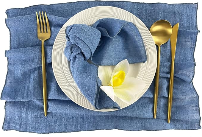 EHLDekol Gauze Cloth Napkins 6 Pack 16x16 Inches 100% Natural Soft Cotton Weddings Decorative Parties Family Everyday Use Bulk Linen Dinner Napkins (Blue, 6 Pack)