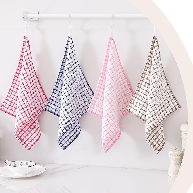Kitinjoy Cotton 24 Pack Terry Kitchen Dish Cloths, 12 x 12 Inches Super Soft and Absorbent Dish Rags, Quick Drying Dish Towels for Washing Dishes, Mix Colour