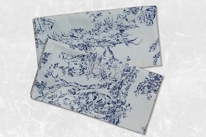 COTTON CRAFT Cloth Napkins - Set of 12-100% Cotton Reusable Country French Toile Dinner Napkin - Everyday Spring Summer Fall Christmas Holiday Party Gift - Soft Absorbent Serviette -18x18 - Blue