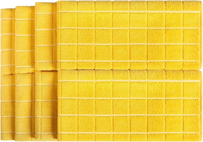 Microfiber Dish Towels - Soft, Super Absorbent and Lint Free Kitchen Towels - 8 Pack (Lattice Designed Yellow Colors) - 26 x 18 Inch (Yellow)