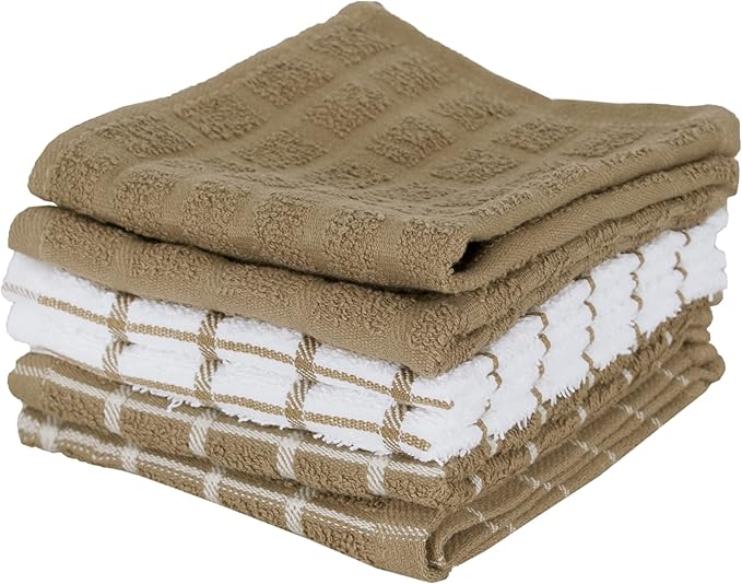 Ritz Premium 3-Pack Kitchen Towel & 6-Pack Dish Cloth Set - Highly Absorbent, Super Soft, Long-Lasting, 100% Cotton Terry Drying Cleaning Cloths, Mocha