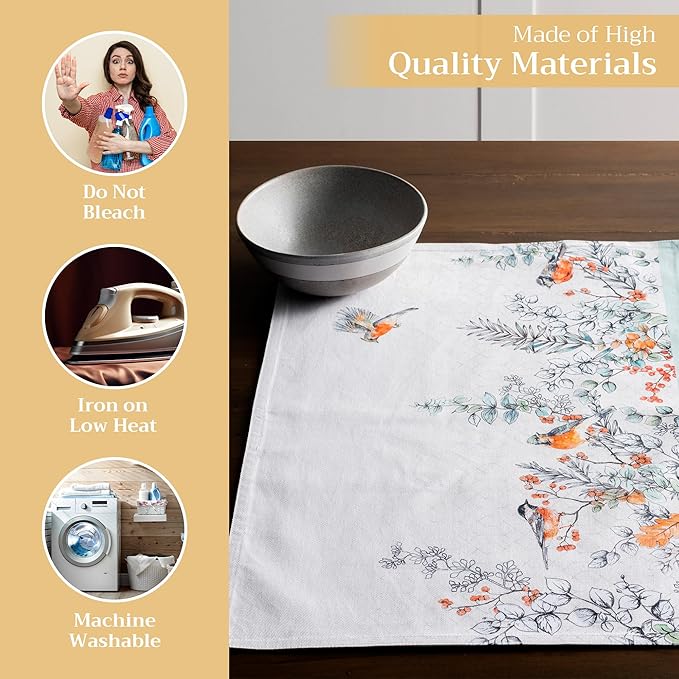 Maison d' Hermine Placemats Set of 4 100% Cotton Washable Cloth Place Mats, Reusable Table Mats for Thanksgiving Christmas Decorations Kitchen Dining Party Wedding (Whitish Shabby Chique, 13" x 19")