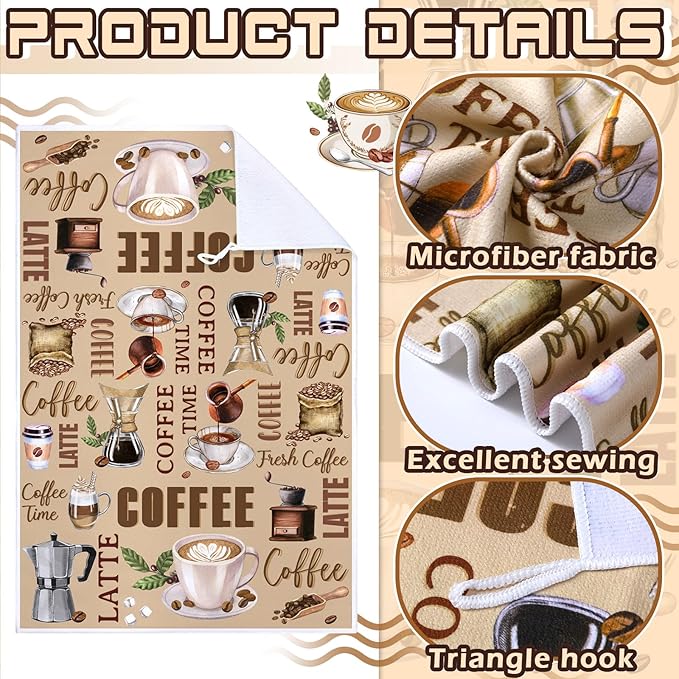 Bencailor 6 Pcs Coffee Kitchen Towels Decorative Sets Dish Towels Absorbent Fast Drying Hand Tea Vintage Hanging Reusable Cleaning Dishcloths for Cooking Farmhouse Bathroom Accessory