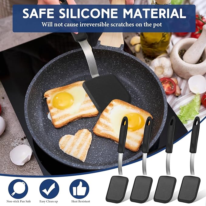Gejoy 4 Pcs Silicone Cookie Spatula Turner Mini Brownie Spatula Flexible Silicone Spatulas Nonstick Cookware Heat Resistant No Scratch Flipper Baking Utensils for Egg Pancake(Black)