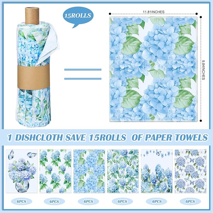 36 Pack Reusable Cleaning Cloths Washable Cotton Kitchen Dish Towels for Home Party Supplies Bulk, 9.84x11.81in (Hydrangea)