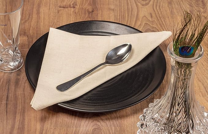 FINGERCRAFT Dinner Cloth Napkin Cotton Linen Blend 12 Pack Natural Premium Quality, Mitred Corner for Every Day Use Pre Shrunk and Good Absorbency 20x20 inch Easter Color Ivory