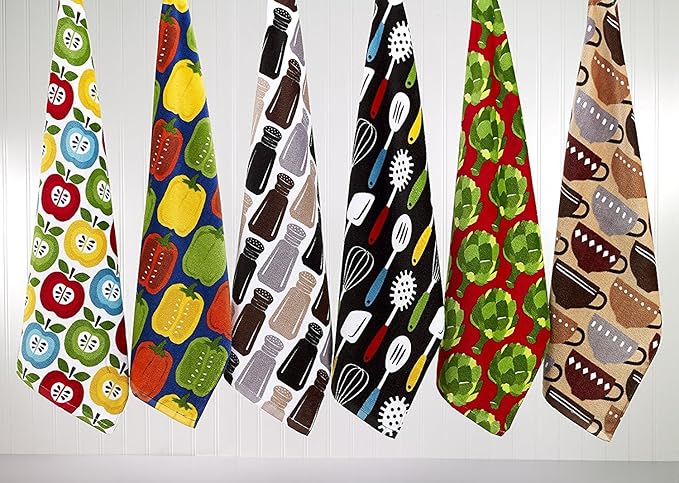T-Fal Fiber Reactive Print Kitchen Towels: Highly Absorbent, Super Soft - 100% Cotton, 16"x28" Dish Towels for Cleaning & Drying Dishes, Pans, Glassware, or Countertops, 2-Pack, Coffee