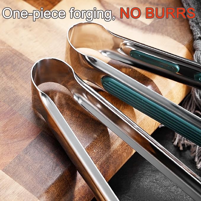 Stainless Steel Kitchen Tong Set - Anti-Slip Heat-Resistant Grip, Widened 3-Line Slotted Heads for Easy Clamping (Steaks, BBQ, Pasta, Salads), Easy Clean for Versatile Use Set of 3-11", Silver