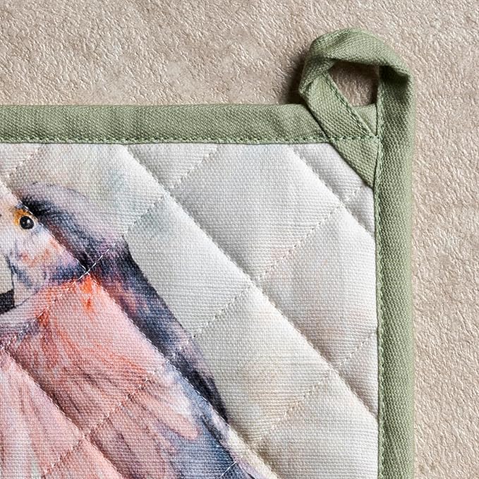 Maison d' Hermine Pot Holders 100% Cotton Heat Resistant Potholders 8" x 8" Hot Pads with Loop BBQ Cooking Baking Gifts for Mothers Day Handling Hot Pans Spring/Summer (Pack of 2, Flying Birds)