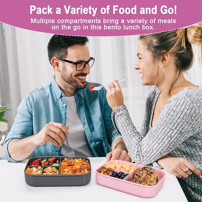 Caperci Stackable Bento Lunch Box for Adult & Teens - Reinforced Leak-Proof Lunch Container 4-Compartment with Utensils & Sauce Container, BPA-Free, Dishwasher/Microwave Safe, 47oz (Cherry Blossom)