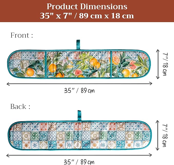 Maison d' Hermine Double Oven Mitts 100% Cotton 7"x35" Double Oven Mitt Heat Resistant BBQ Cooking Gloves with Loop Baking Grilling Gifts for Mothers Day Spring Summer (Agrume)