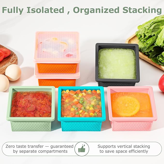 Silicone Freezer Molds for Soup Cube - 2-Cup Freezer Storage Container Tray with Lid,4 Pack Stackable Ice Cube Trays for Portion Control,Food Storage Meal Prep,Oven & Dishwasher Safe