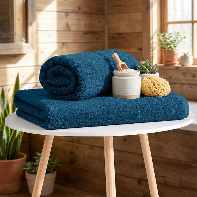 RIVERSIDE Pack of 4 Premium Extra Large Bath Towels 30 x 60 Inches, 100% Cotton, Super Soft & Highly Absorbent, Larger & Lighter Weight, Quicker to Dry, Perfect for Bathroom, Navy Blue