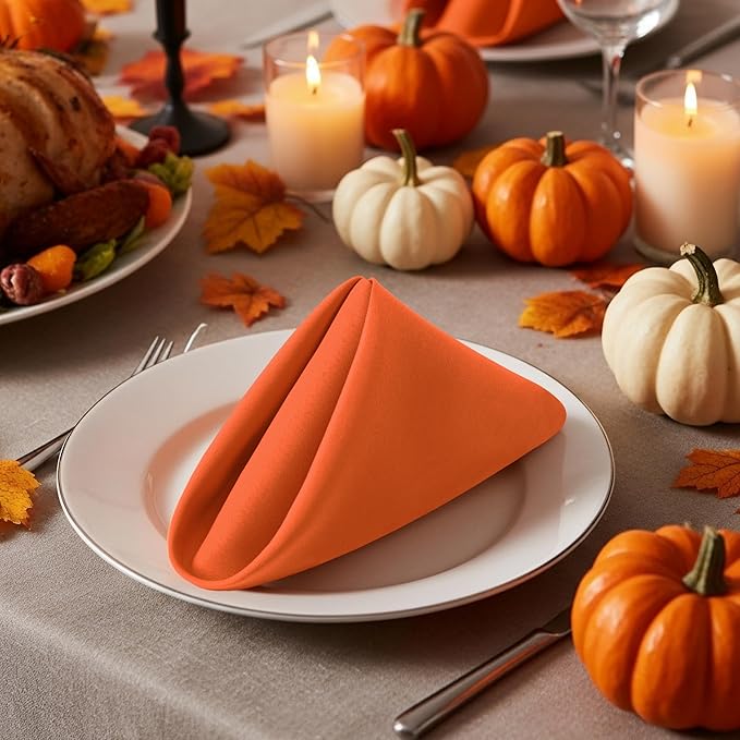 Utopia Home Orange Cloth Napkins (12 Pack, 18x18 Inches), Ideal Dinner Napkins for Halloween, Thanksgiving, Party, Wedding and Lunch/Dinner