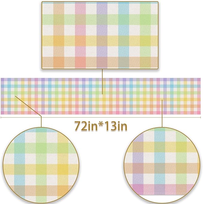 Pudodo Easter Buffalo Plaid Check Table Runner Spring Holiday Farmhouse Fireplace Kitchen Dining Room Home Party Decoration (13" x 72")
