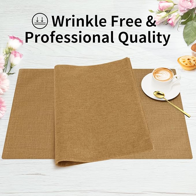 Cloth Placemats, Set of 4 Heat-Resistant Cotton Linen Blend Double Layered Machine Washable Place Mats, Wrinkle Free Thick Fabric Dining Table Mats for Indoors & Outdoors (Natural Linen, 4)