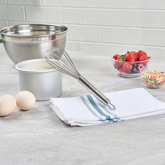 Restaurantware 9 in Stainless Steel Wire Whisk - German Standard Kitchen Balloon Whisk with Ergonomic Handle, Dishwasher Safe - Durable French Whisk for Cooking, Mixing Thick Batter and Sauce
