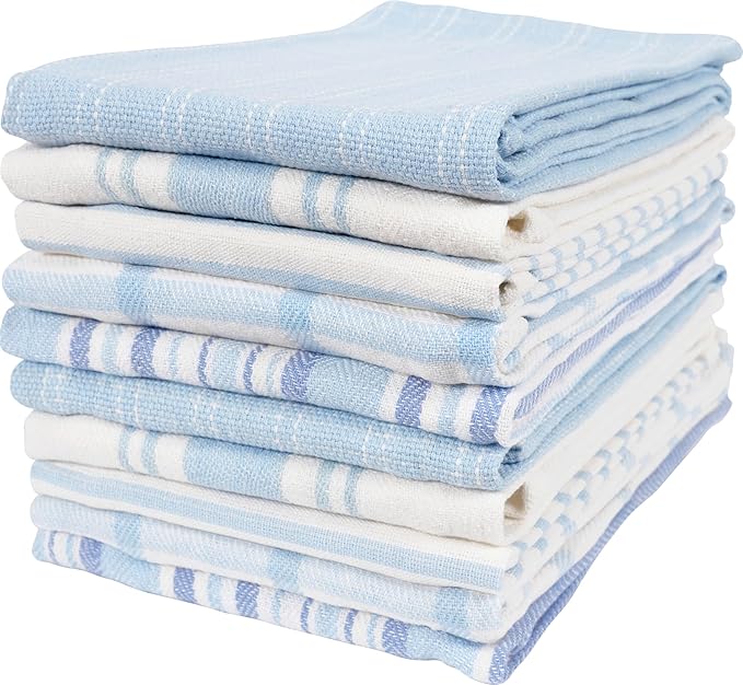 KAF Home Assorted Flat Kitchen Towels - Set of 10, 18 x 28 Inch (Sky)