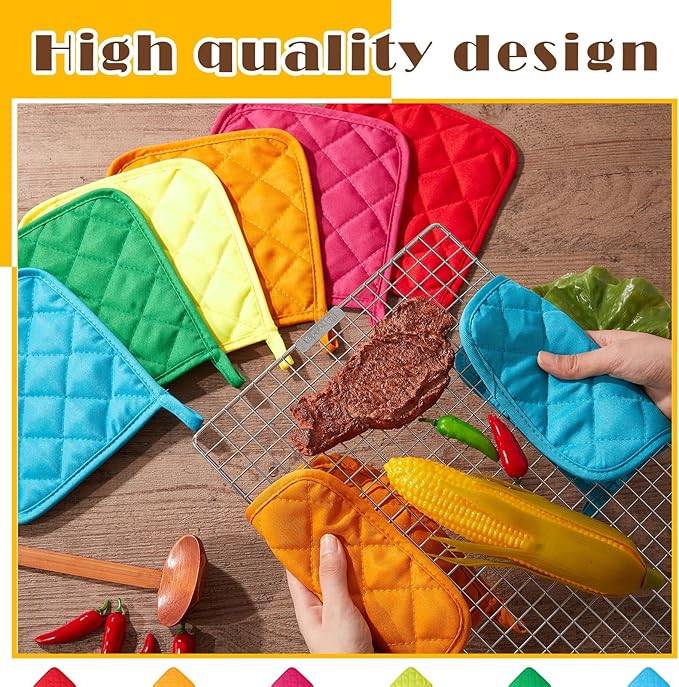 Bokon 12 Pcs Pot Holders for Kitchen, Multicolor Potholders Sets, Heat Resistant Cotton Hot Pad Oven Mitts Trivet with Hanging Loops for Baking Cooking