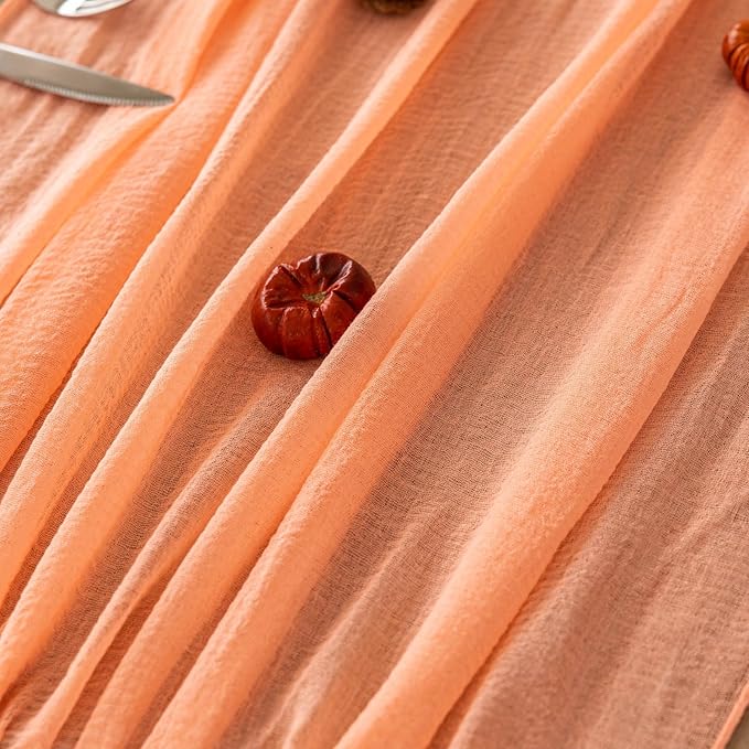 Keketoarrange 6pcs Fresh Salmon Cheesecloth Table Runner Valentines Decor Peach Echo Gauze 120 Inch 10 FT Boho Table Runner for Wedding Baby Shower Bridal Shower Party Sheer Spring Home Decorations