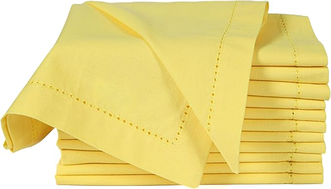 ALPHA Living HOME Cotton Cloth Napkins Set of 12, 18x18 Cotton Napkin Cloth Washable, Soft, Reusable Napkins for Wedding, Parties, Christmas, Thanksgiving, Everyday Use (Yellow)