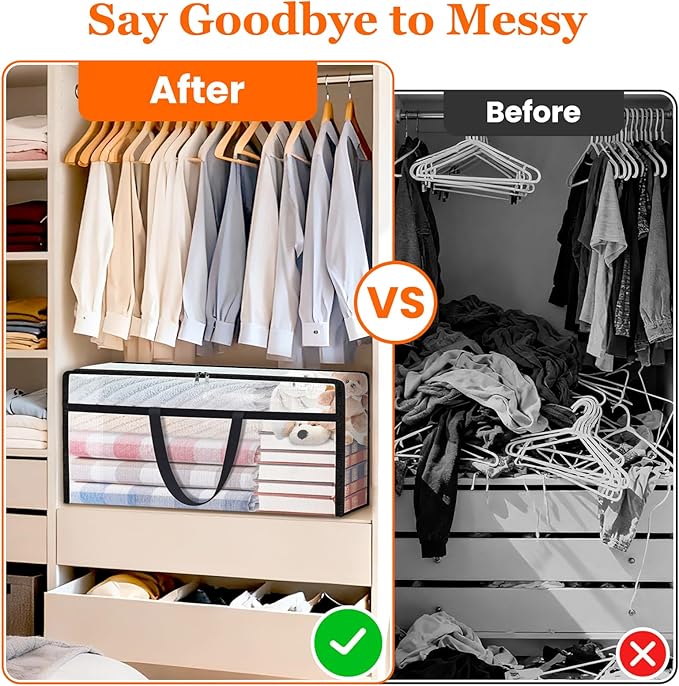 TasticTotes 6 Pack Long Clear Storage Bags for Comforter, Clothes & Bedding, Plastic Blanket Storage with Zipper and Handle, Moving Bags, Closet Organizer and Under-Bed Storage (90L, 39.4"*7.1"*19.7")