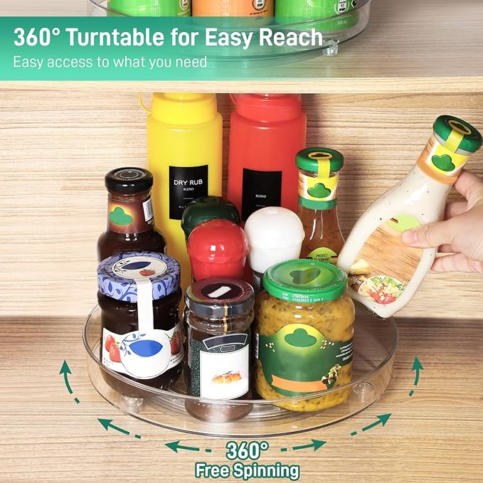 Optish 2 Pack Lazy Susan Organizer, 9.5 Inch Lazy Susan Turntable for Cabinet, Refrigerator Organizer for Pantry Organizers and Storage, Non-Skid Fridge Organizer